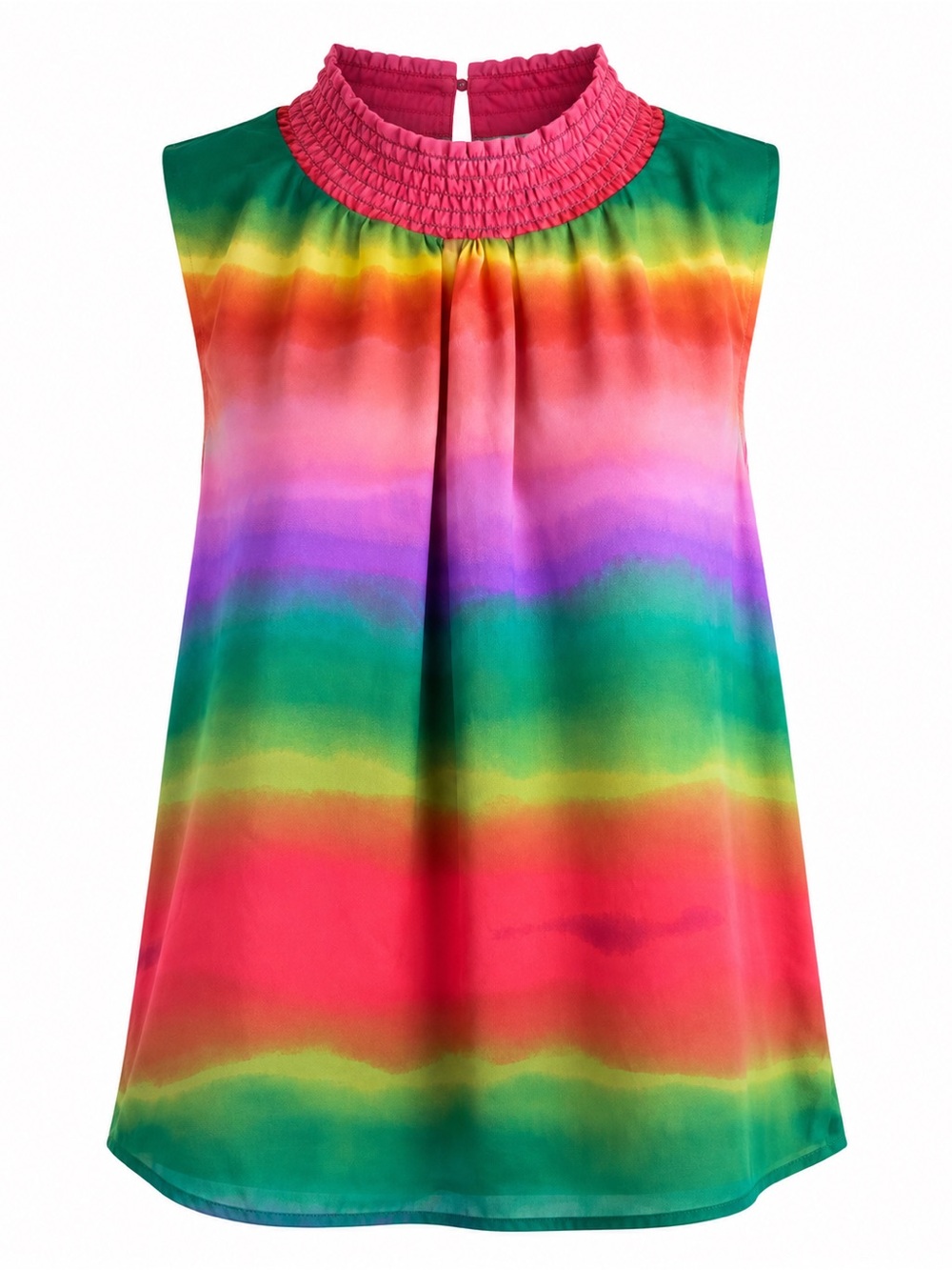 Nicole Miller Rainbow Watercolor Sleeveless Smocked Neck Lined Blouse S